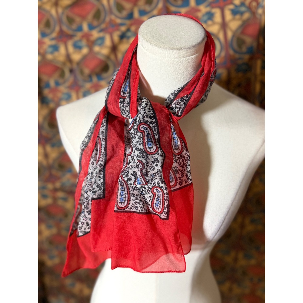 Red Paisley Print Lightweight Scarf